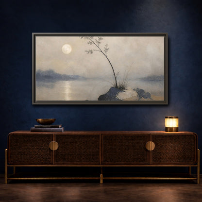 Mockup 4. Wabi Sabi Moonlit Branch shown as framed canvas print