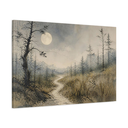 Main Mockup. Wabi Sabi Moonlit Path shown as canvas print