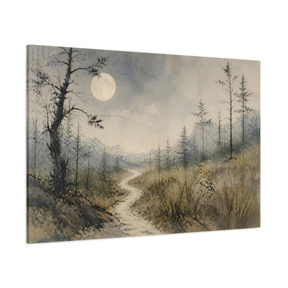 Side Mockup 1. Wabi Sabi Moonlit Path shown as canvas print