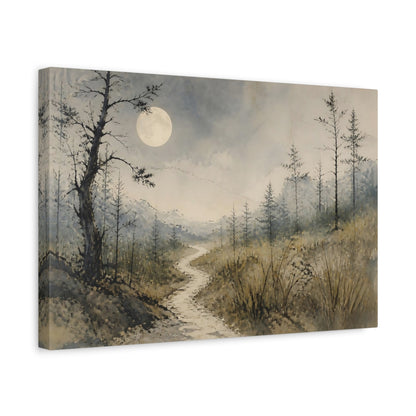 Side Mockup 4. Wabi Sabi Moonlit Path shown as canvas print