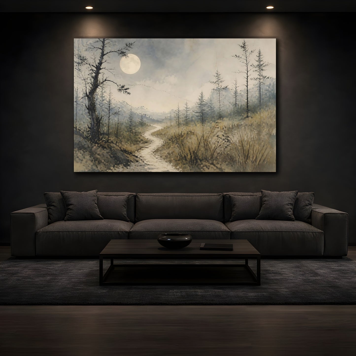 Mockup 3. Wabi Sabi Moonlit Path shown as canvas print