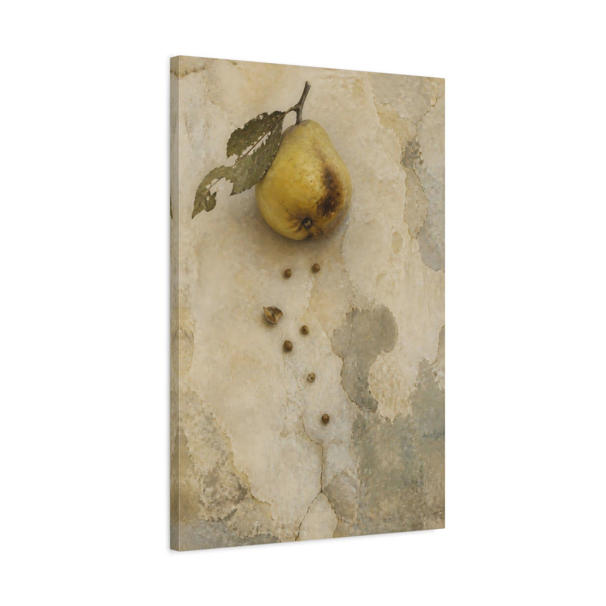 Side Mockup 2. Wabi-Sabi Pear Study shown as canvas print