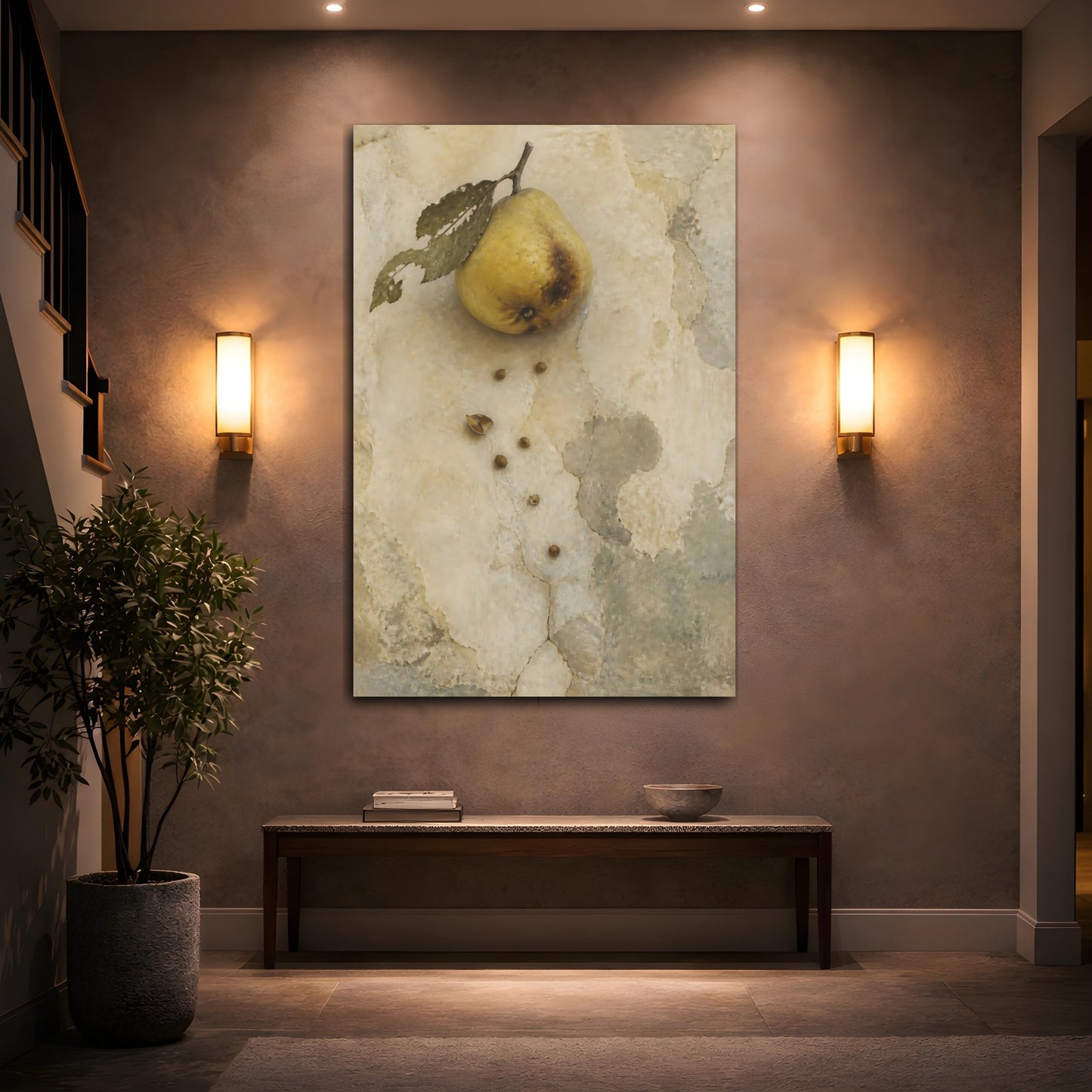 Mockup 2. Wabi-Sabi Pear Study shown as canvas print
