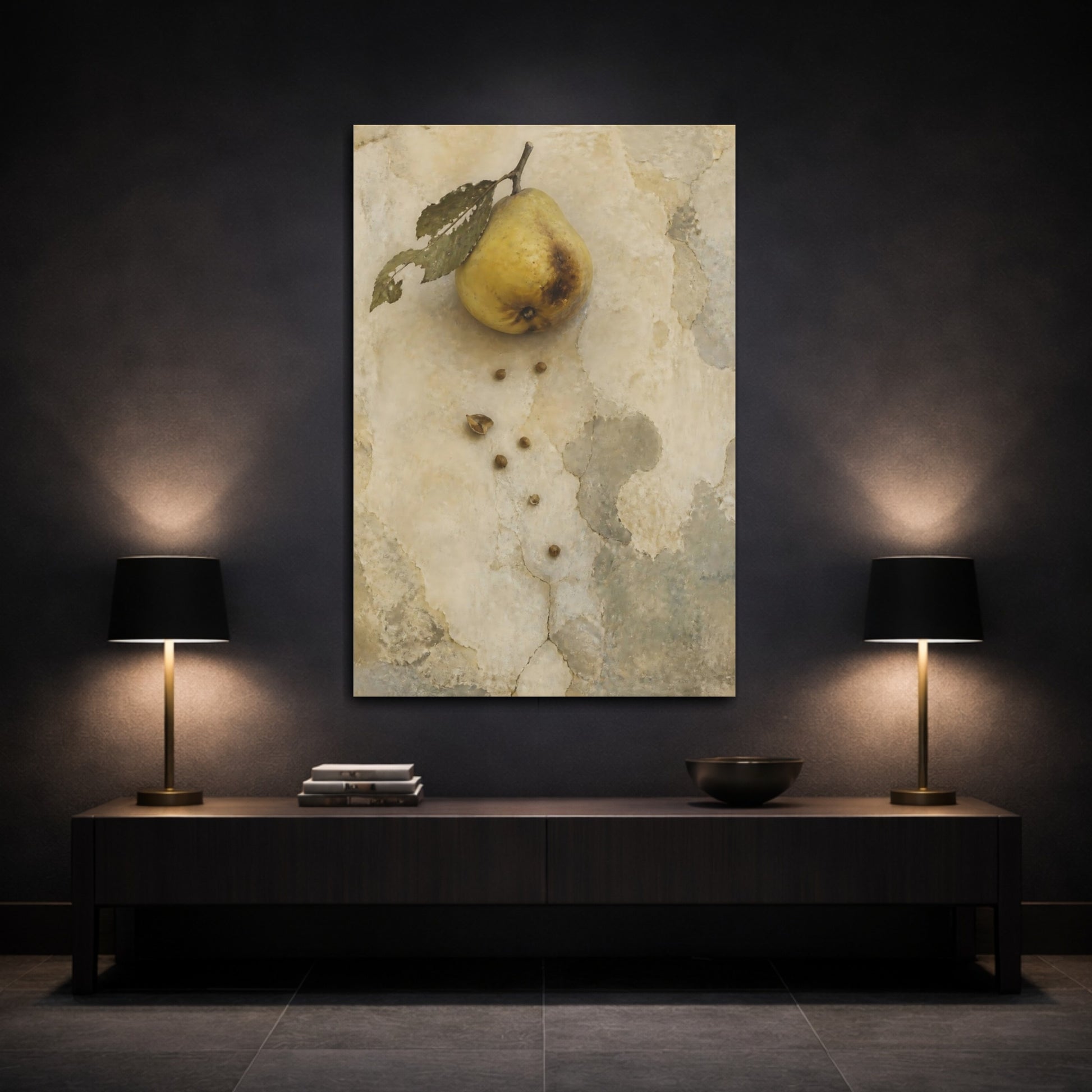 Mockup 3. Wabi-Sabi Pear Study shown as canvas print
