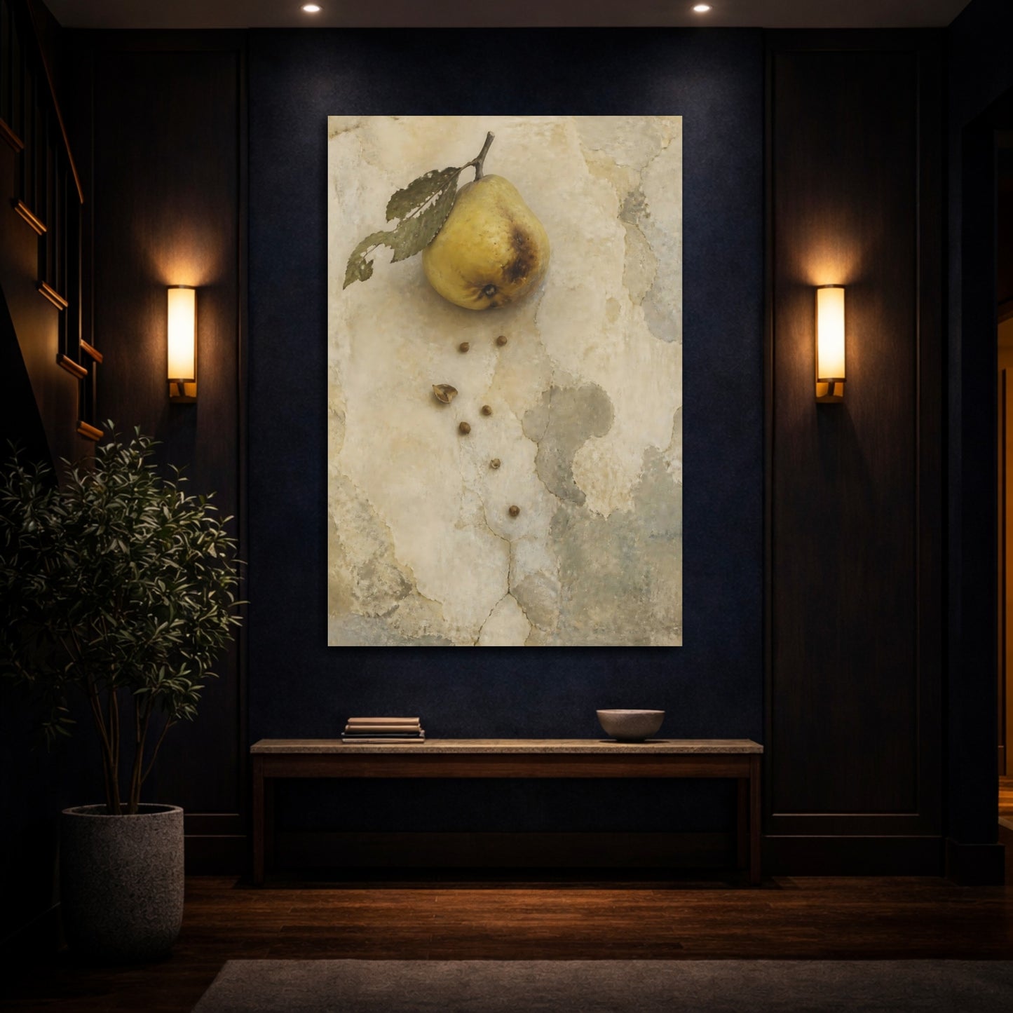 Mockup 4. Wabi-Sabi Pear Study shown as canvas print