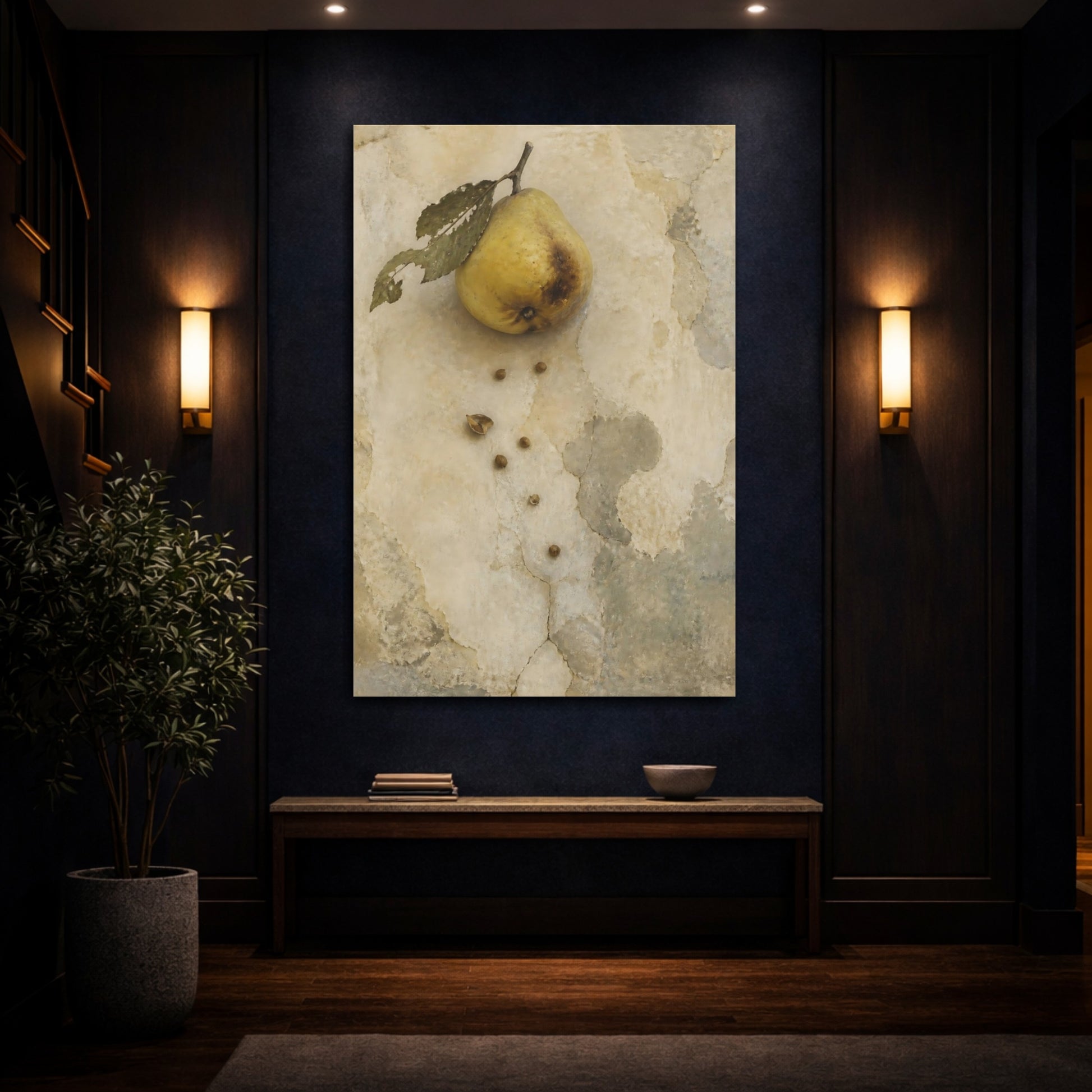 Mockup 4. Wabi-Sabi Pear Study shown as canvas print