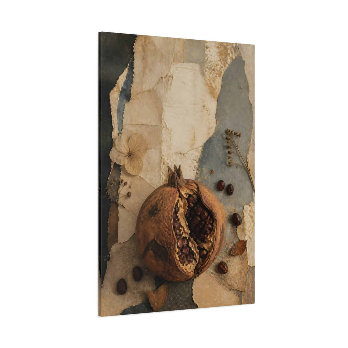 Side Mockup 1. Wabi Sabi Pomegranate Study shown as canvas print