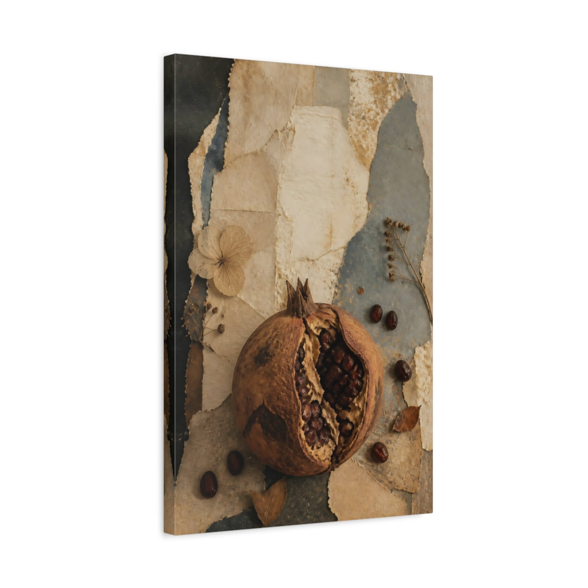 Side Mockup 3. Wabi Sabi Pomegranate Study shown as canvas print
