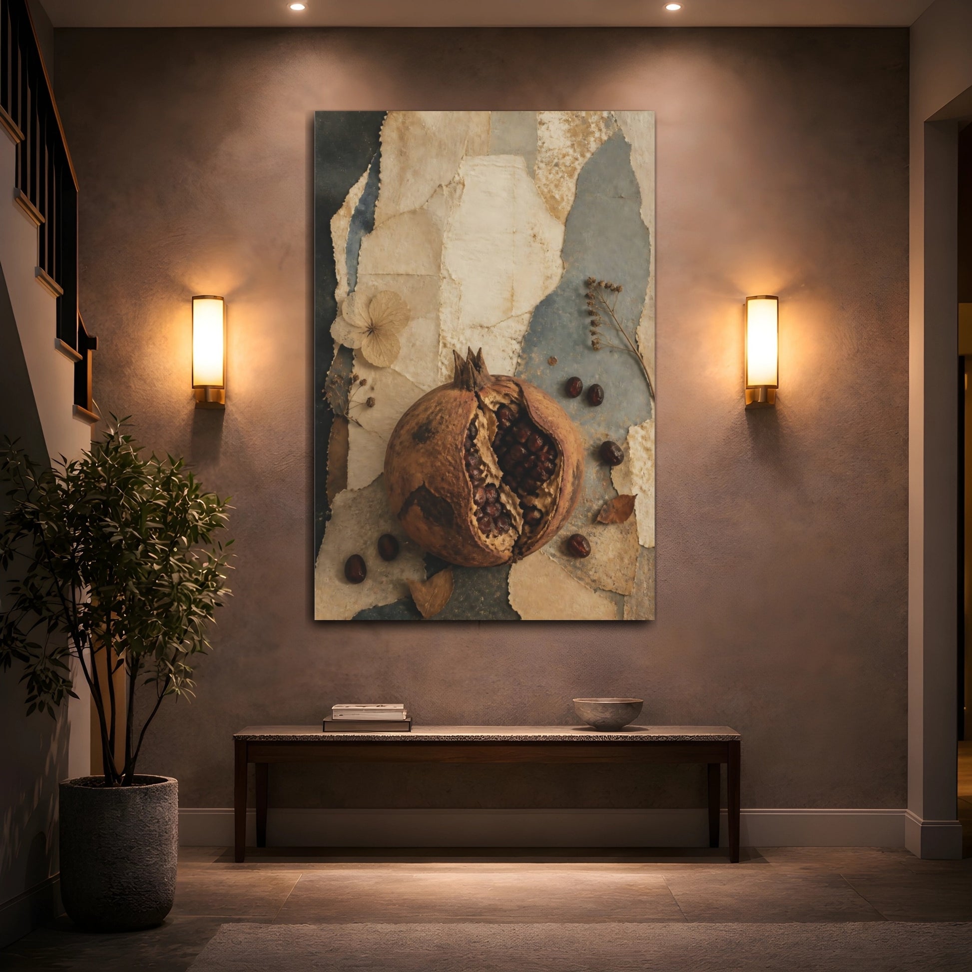 Mockup 2. Wabi Sabi Pomegranate Study shown as canvas print
