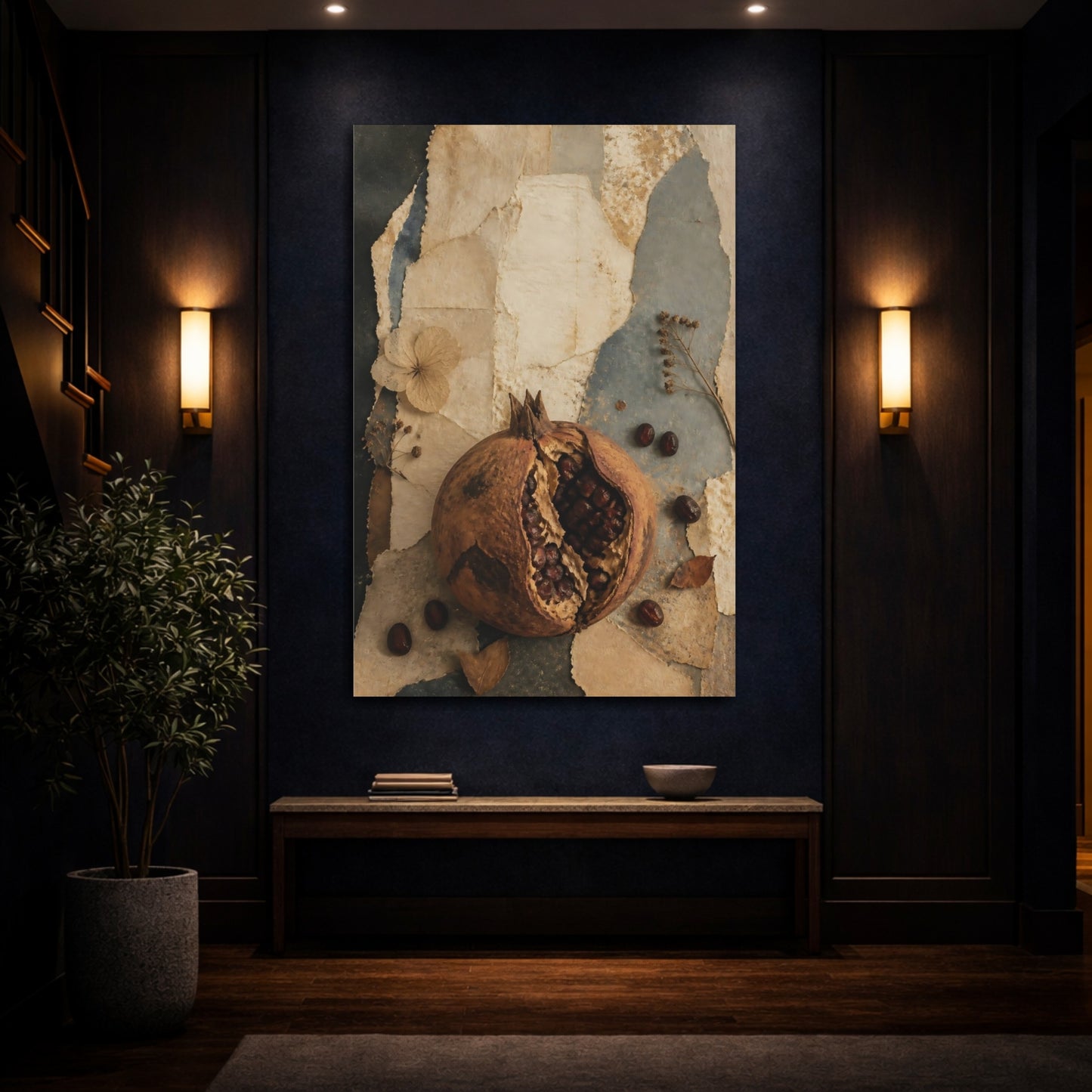 Mockup 4. Wabi Sabi Pomegranate Study shown as canvas print