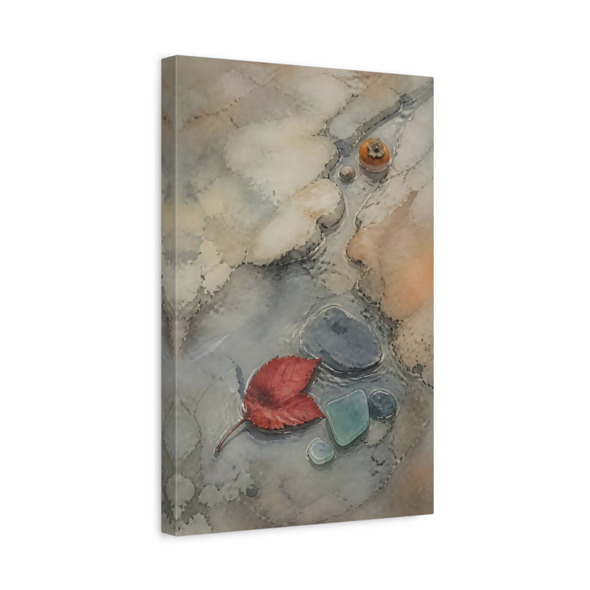 Side Mockup 4. Wabi Sabi Red Leaf shown as canvas print