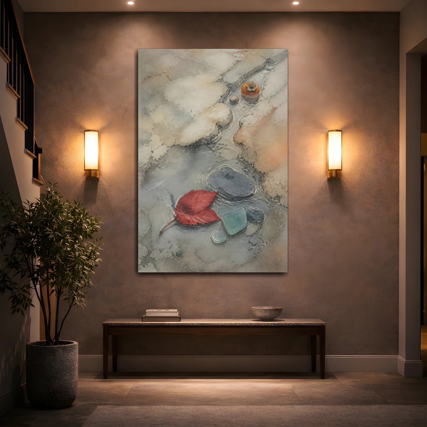 Mockup 2. Wabi Sabi Red Leaf shown as canvas print