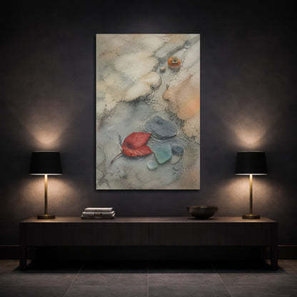 Mockup 3. Wabi Sabi Red Leaf shown as canvas print