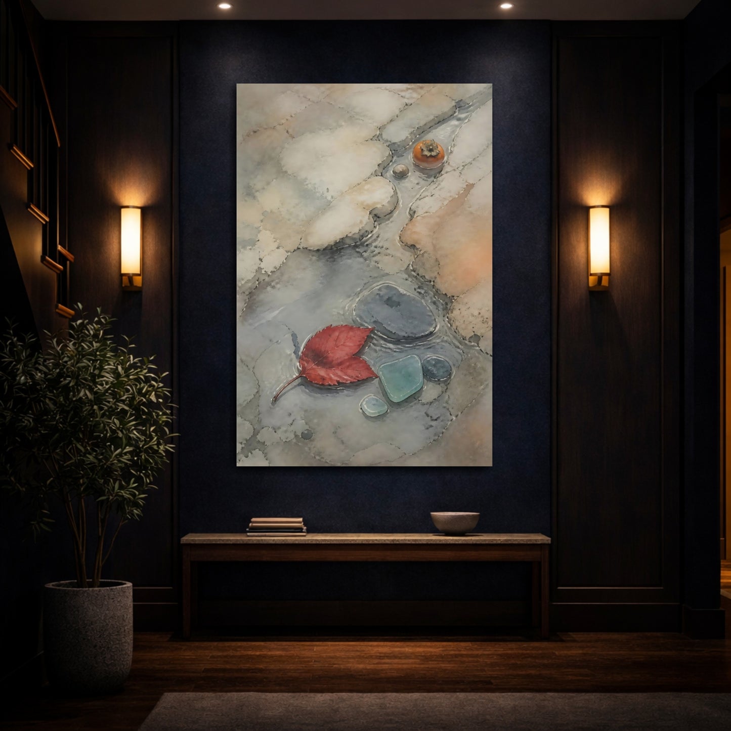 Mockup 4. Wabi Sabi Red Leaf shown as canvas print