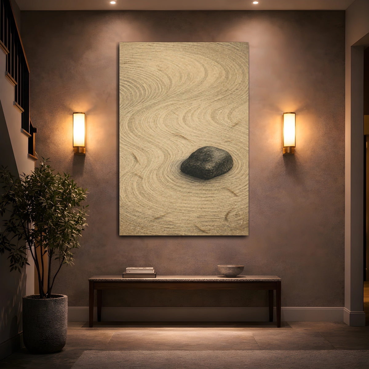 Mockup 2. Wabi Sabi Rock Garden shown as canvas print