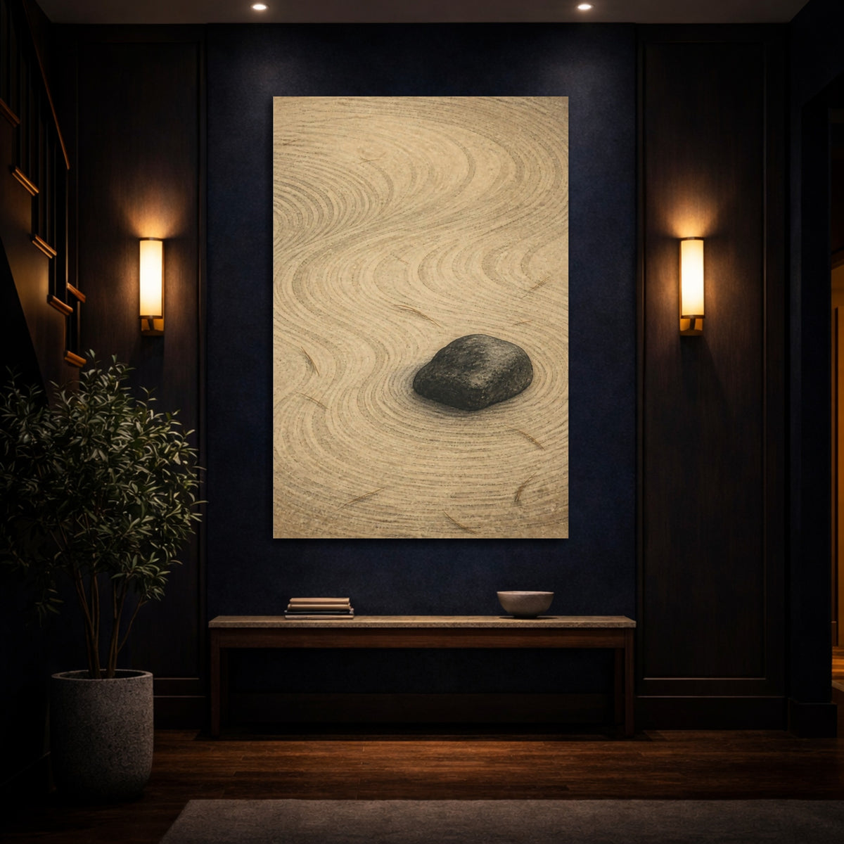 Mockup 4. Wabi Sabi Rock Garden shown as canvas print