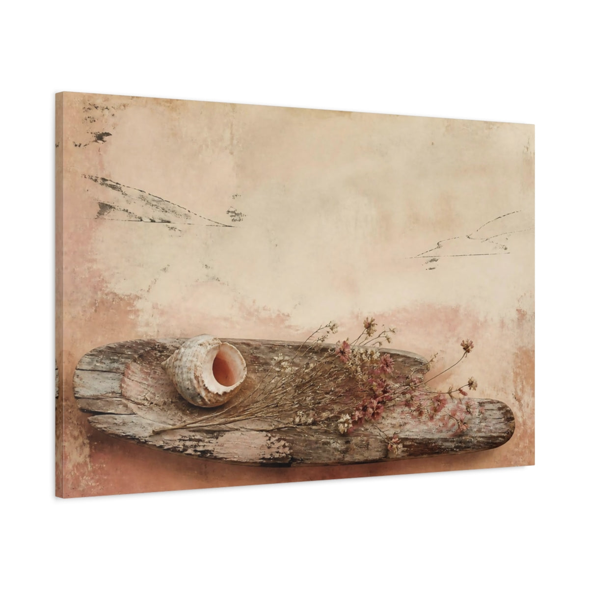 Main Mockup. Wabi Sabi Seashell shown as canvas print