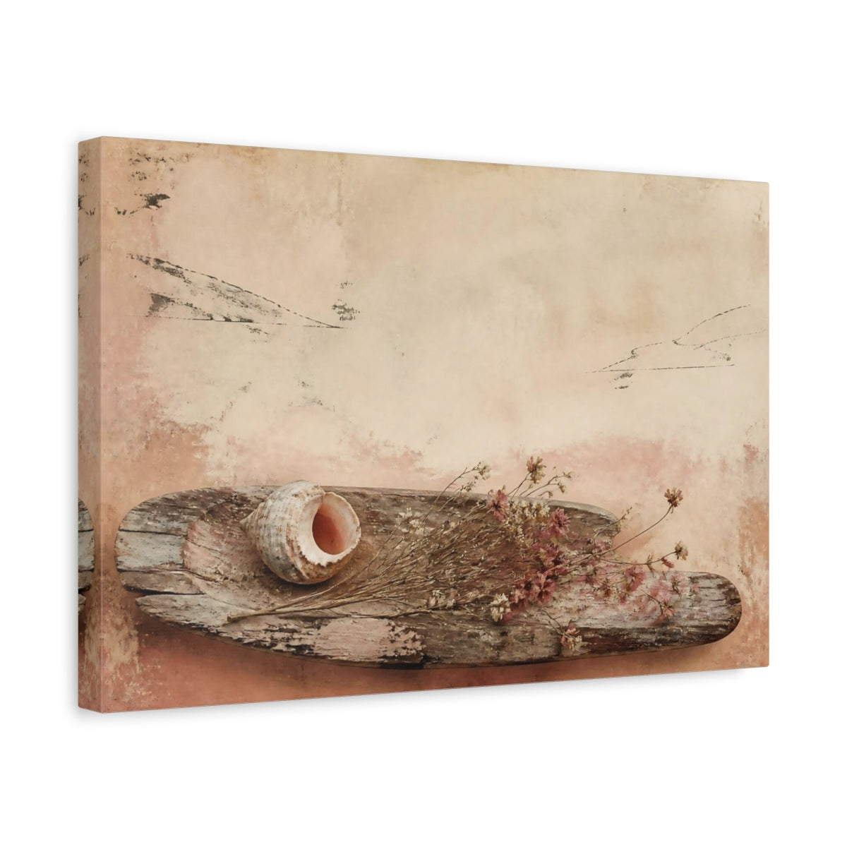 Side Mockup 4. Wabi Sabi Seashell shown as canvas print