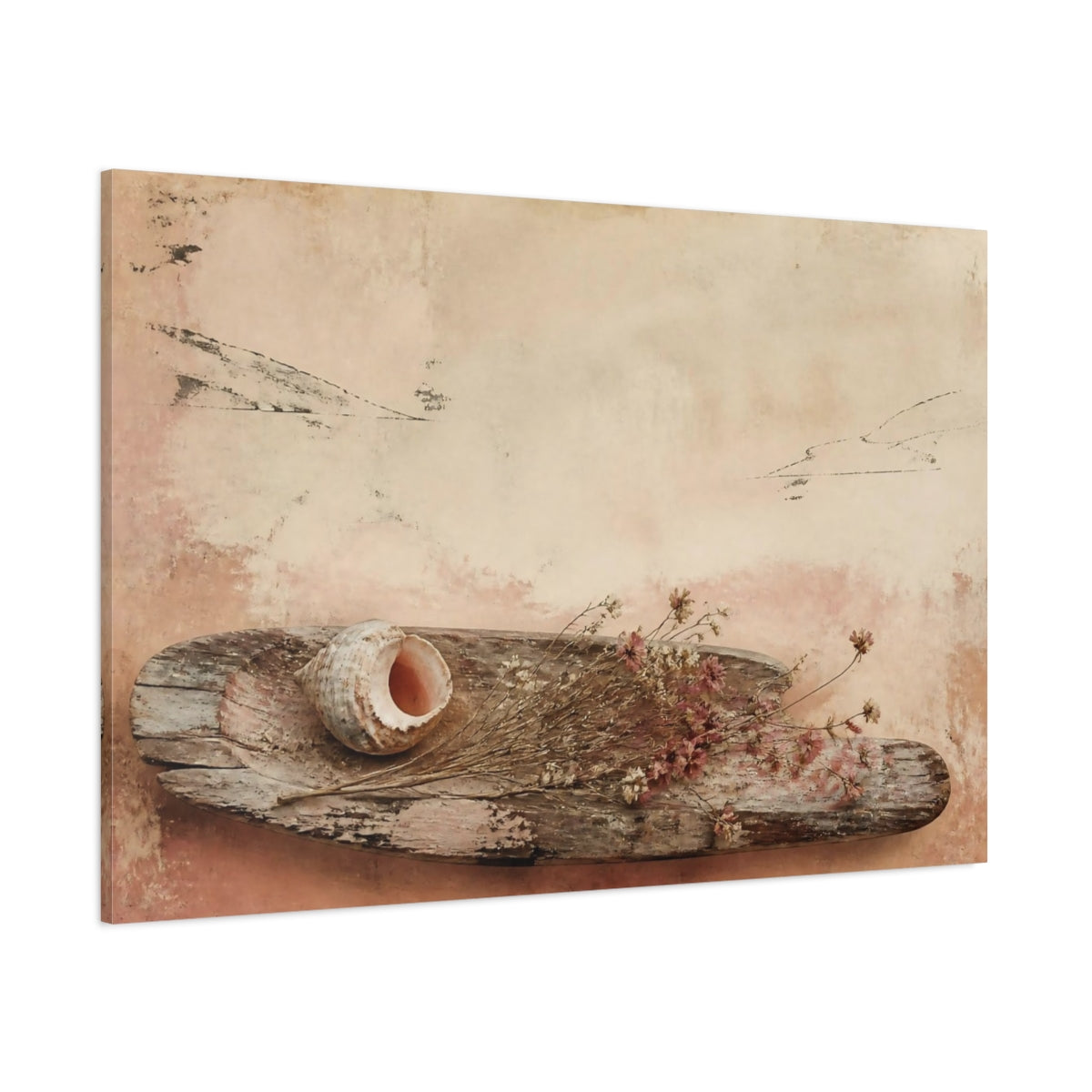 Side Mockup 1. Wabi Sabi Seashell shown as canvas print