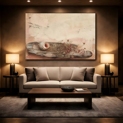 Mockup 2. Wabi Sabi Seashell shown as canvas print