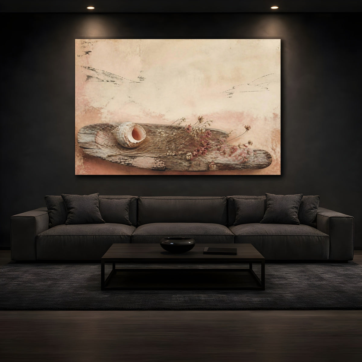 Mockup 3. Wabi Sabi Seashell shown as canvas print