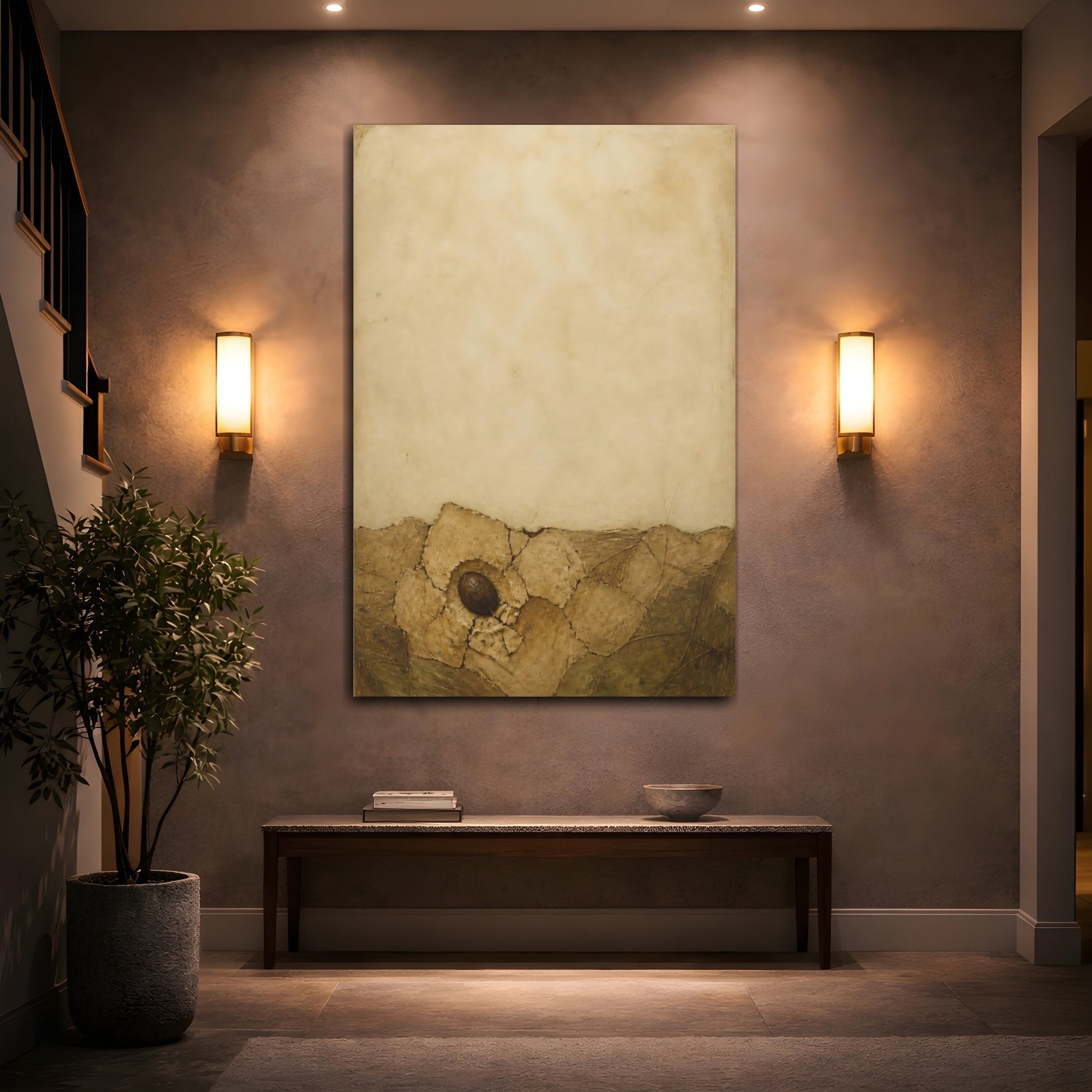 Mockup 2. Wabi Sabi Seed In Clay shown as canvas print