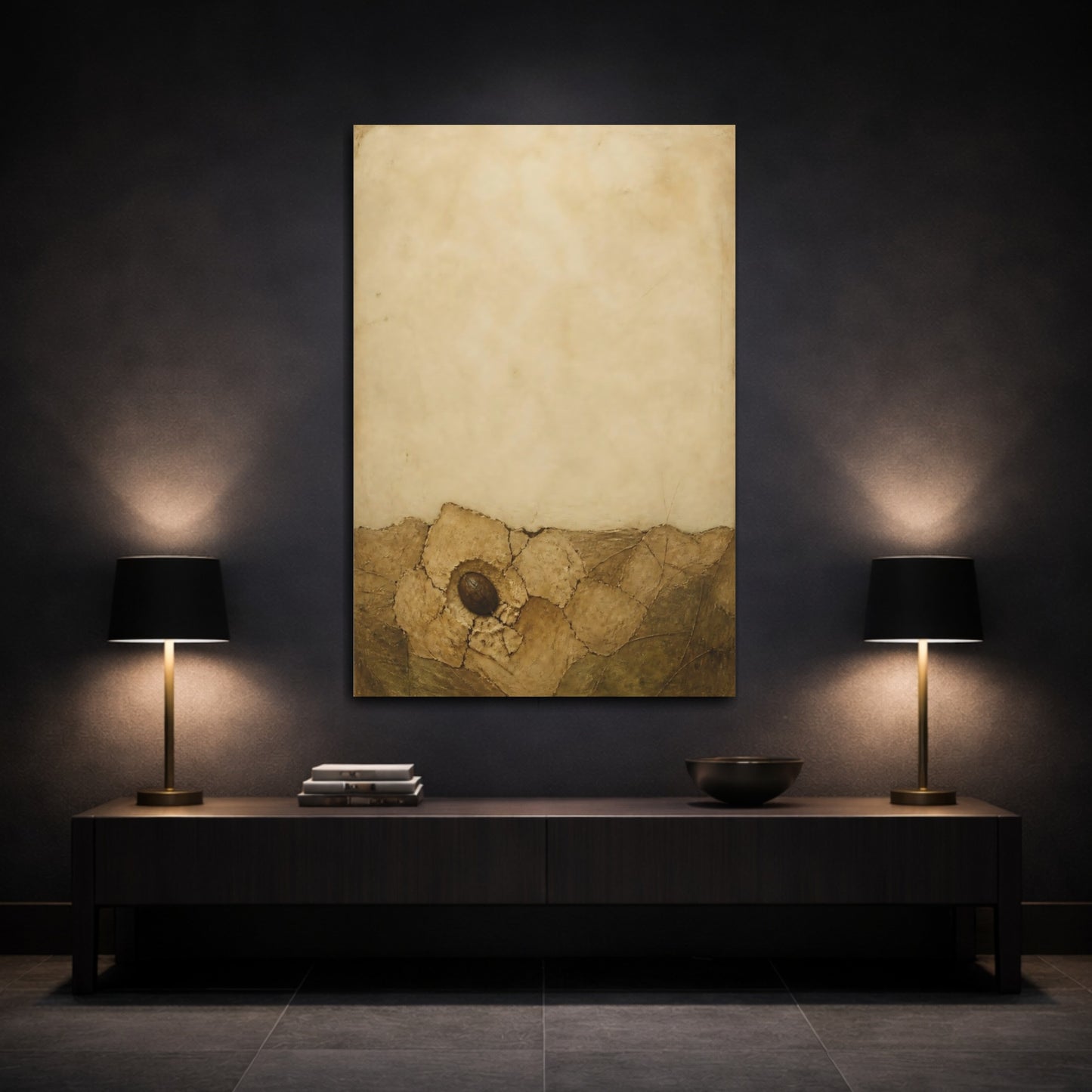 Mockup 3. Wabi Sabi Seed In Clay shown as canvas print