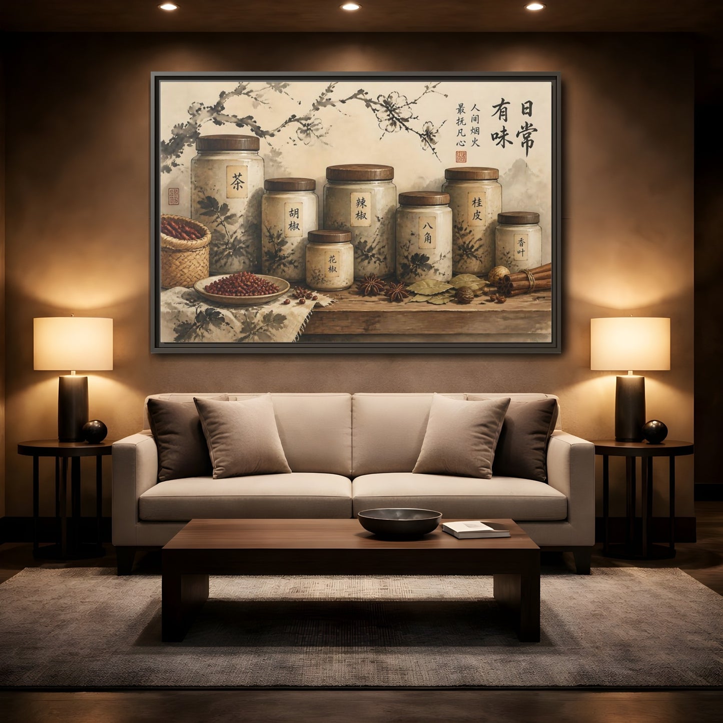 Mockup 2. Wabi-Sabi Spice Jars shown as framed canvas print