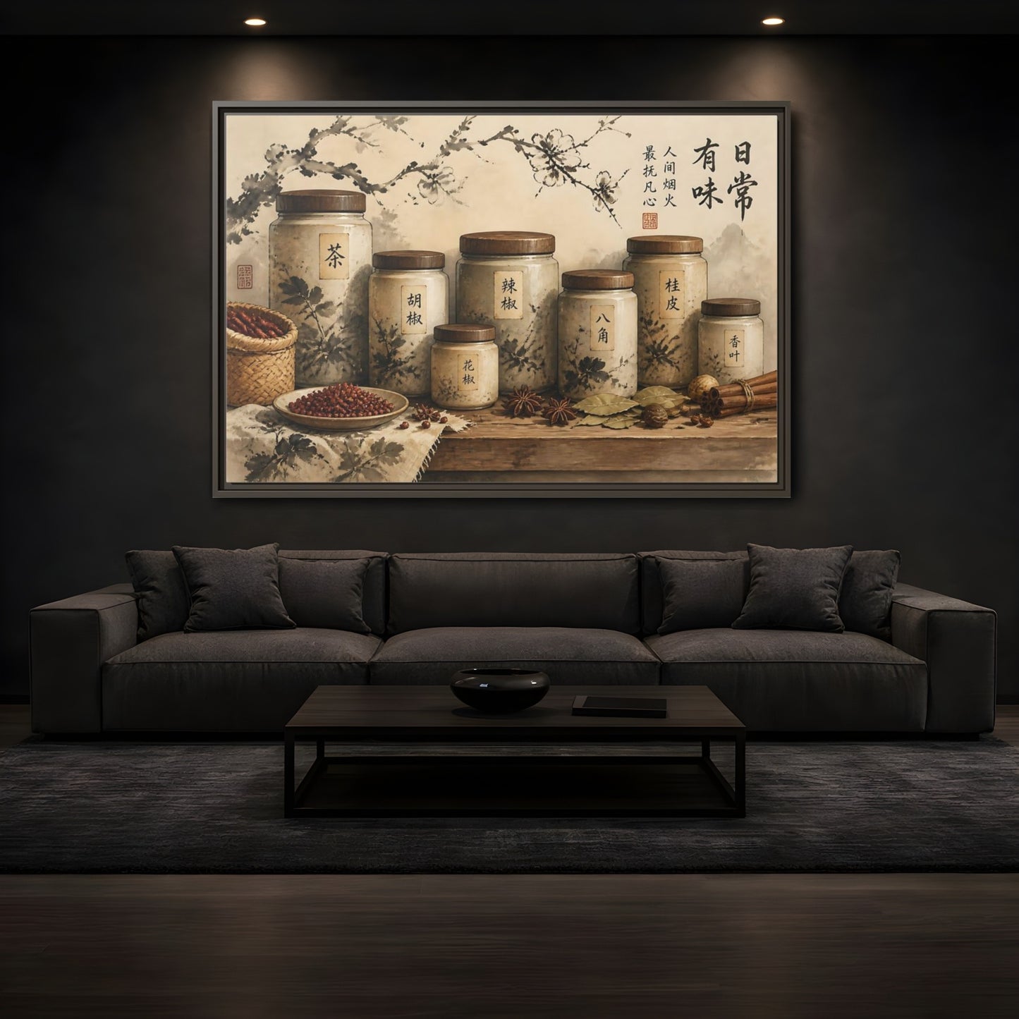 Mockup 3. Wabi-Sabi Spice Jars shown as framed canvas print