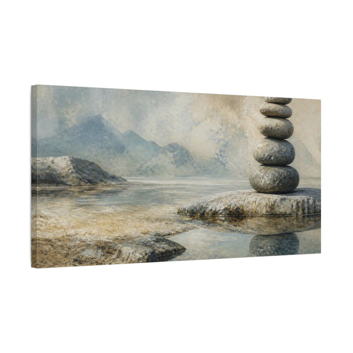 Side Mockup 1. Wabi Sabi Stacked Stones shown as canvas print