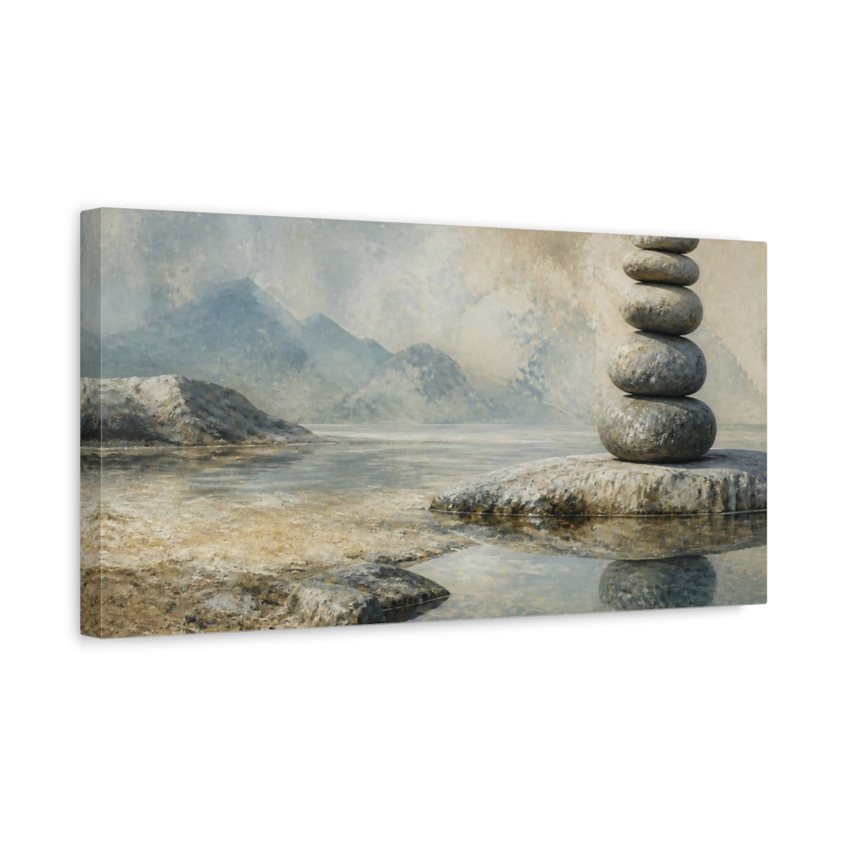 Side Mockup 3. Wabi Sabi Stacked Stones shown as canvas print
