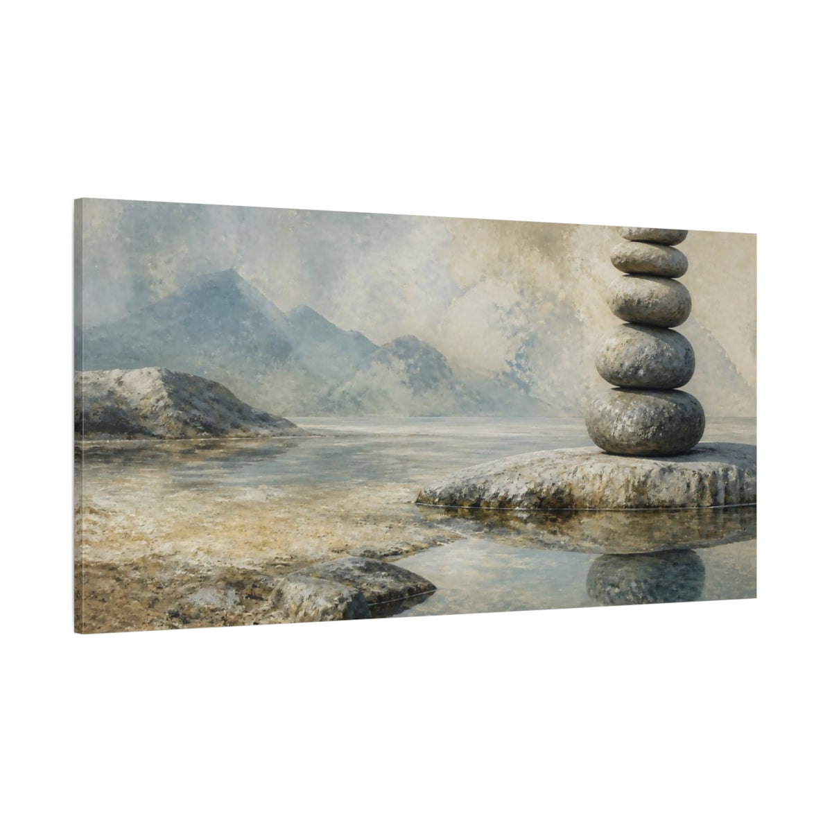 Side Mockup 2. Wabi Sabi Stacked Stones shown as canvas print