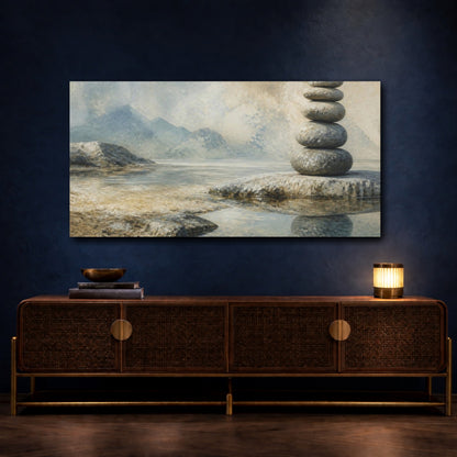Mockup 4. Wabi Sabi Stacked Stones shown as canvas print