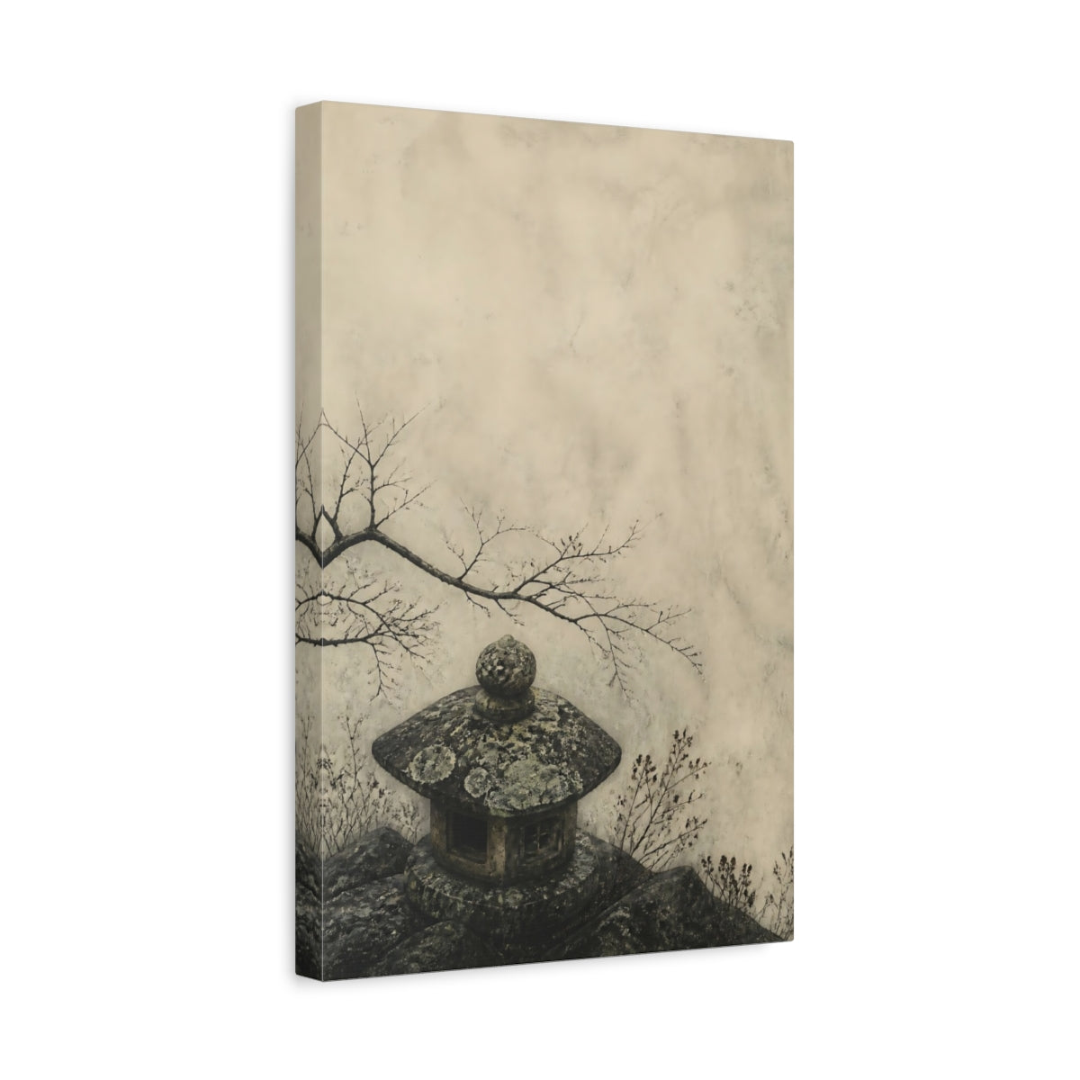 Side Mockup 4. Wabi Sabi Stone Lantern shown as canvas print
