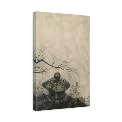 Side Mockup 4. Wabi Sabi Stone Lantern shown as canvas print