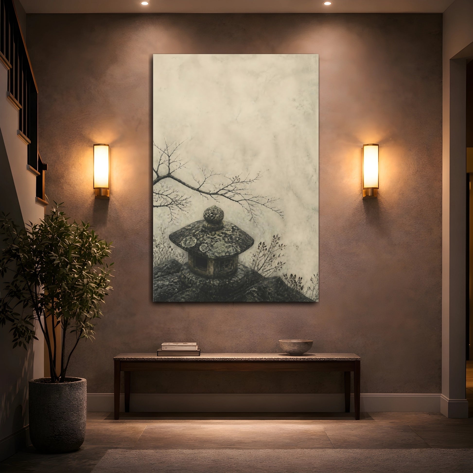 Mockup 2. Wabi Sabi Stone Lantern shown as canvas print