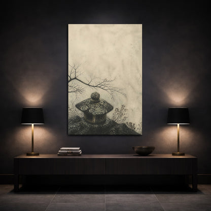 Mockup 3. Wabi Sabi Stone Lantern shown as canvas print