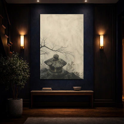 Mockup 4. Wabi Sabi Stone Lantern shown as canvas print
