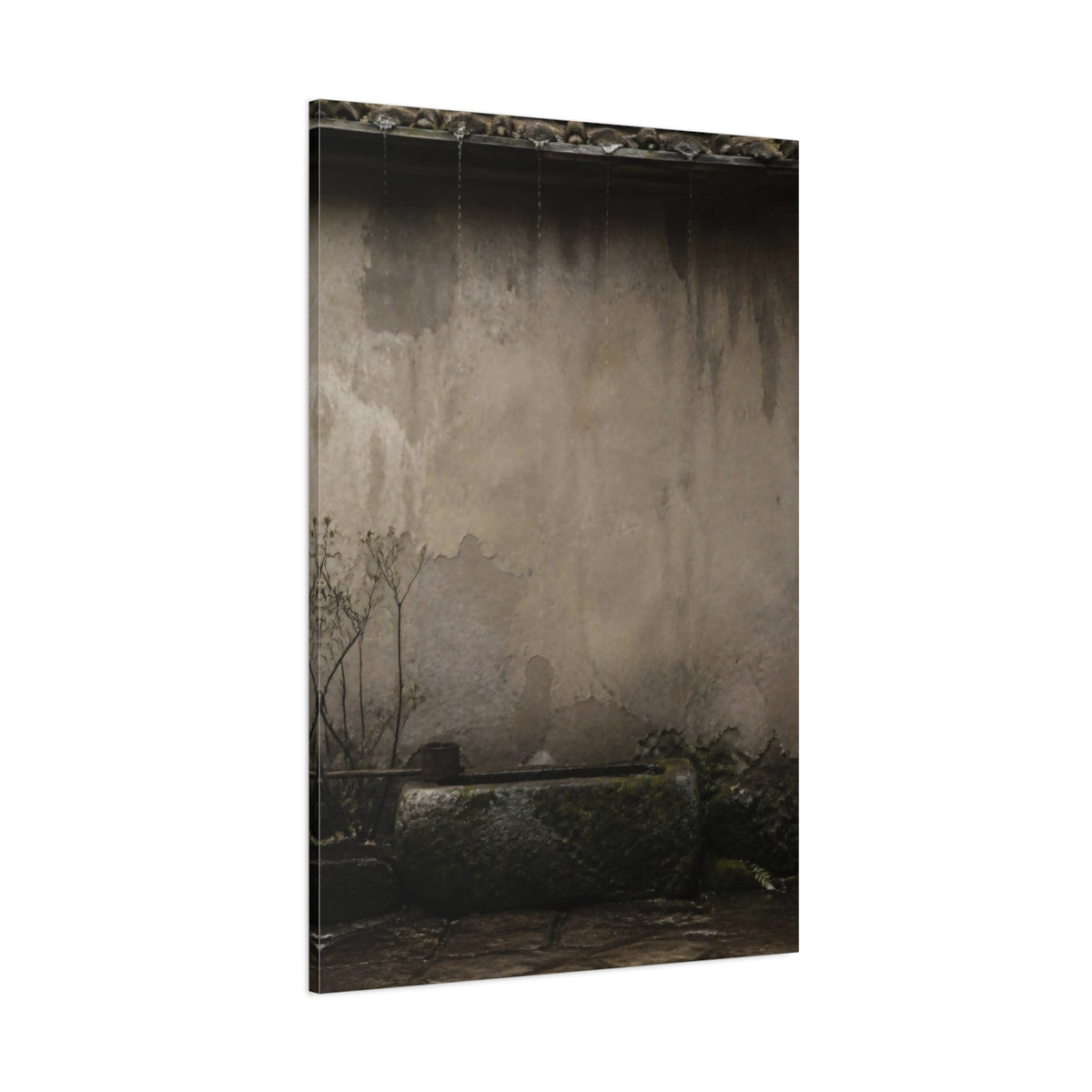 Side Mockup 1. Wabi Sabi Stone Trough shown as canvas print