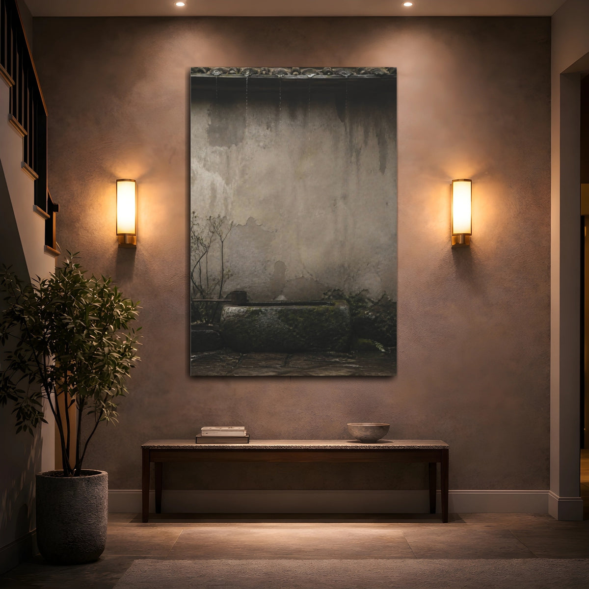 Mockup 2. Wabi Sabi Stone Trough shown as canvas print