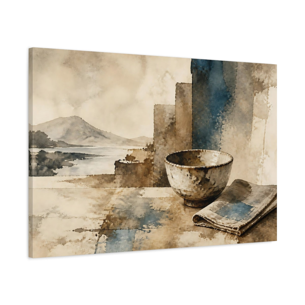 Main Mockup. Wabi-Sabi Tea Bowl shown as canvas print