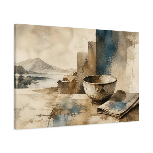 Main Mockup. Wabi-Sabi Tea Bowl shown as canvas print