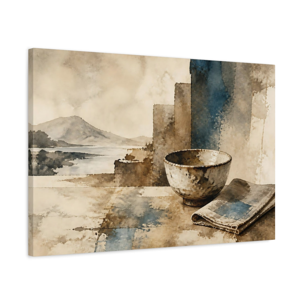 Side Mockup 2. Wabi-Sabi Tea Bowl shown as canvas print
