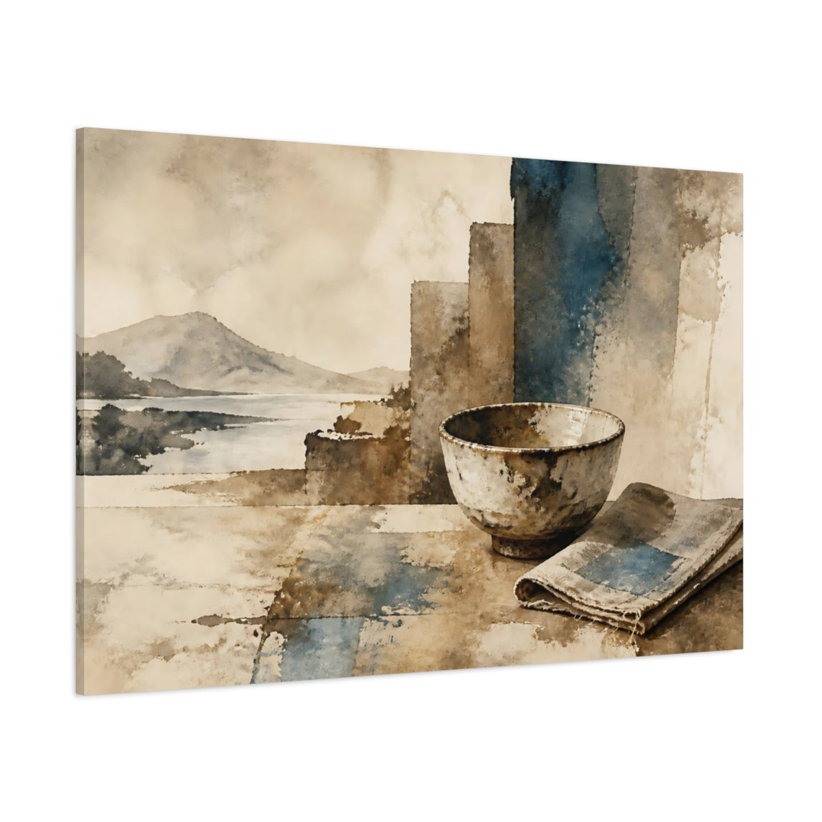 Side Mockup 1. Wabi-Sabi Tea Bowl shown as canvas print
