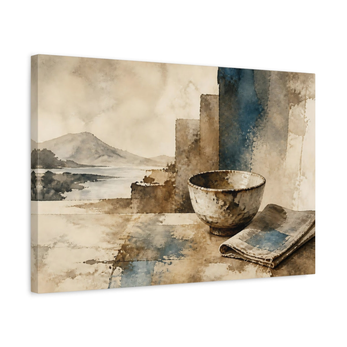 Side Mockup 3. Wabi-Sabi Tea Bowl shown as canvas print