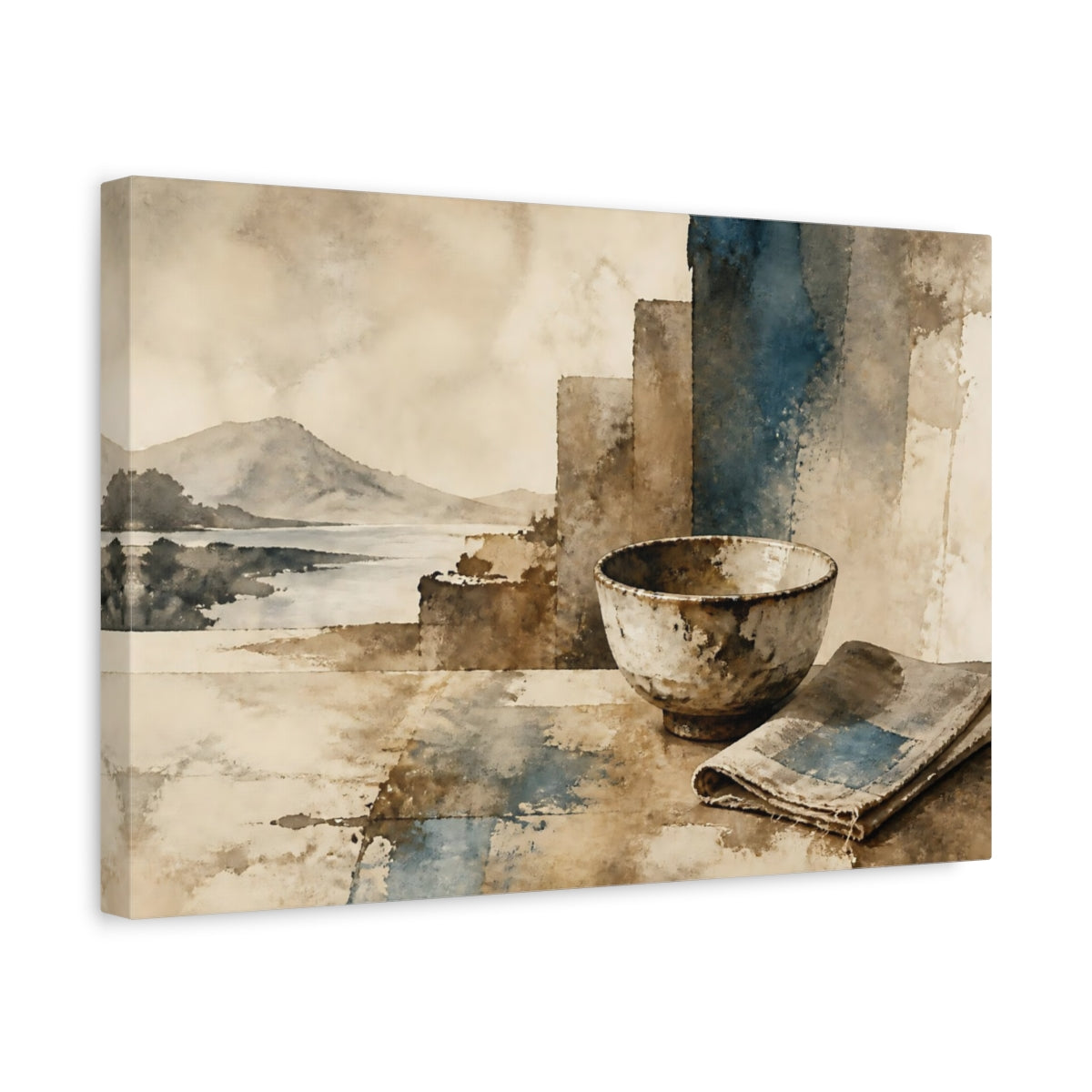 Side Mockup 4. Wabi-Sabi Tea Bowl shown as canvas print