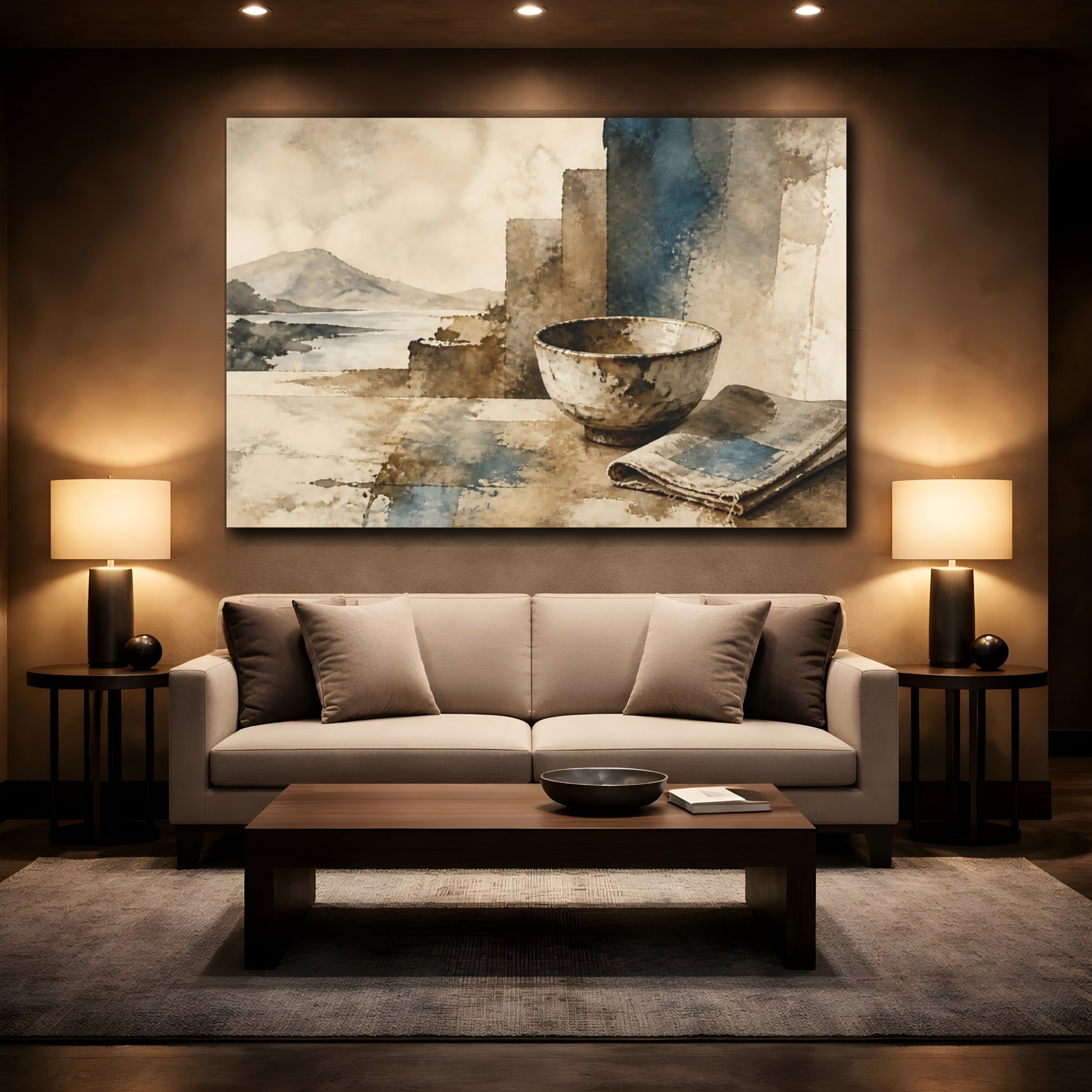 Mockup 2. Wabi-Sabi Tea Bowl shown as canvas print