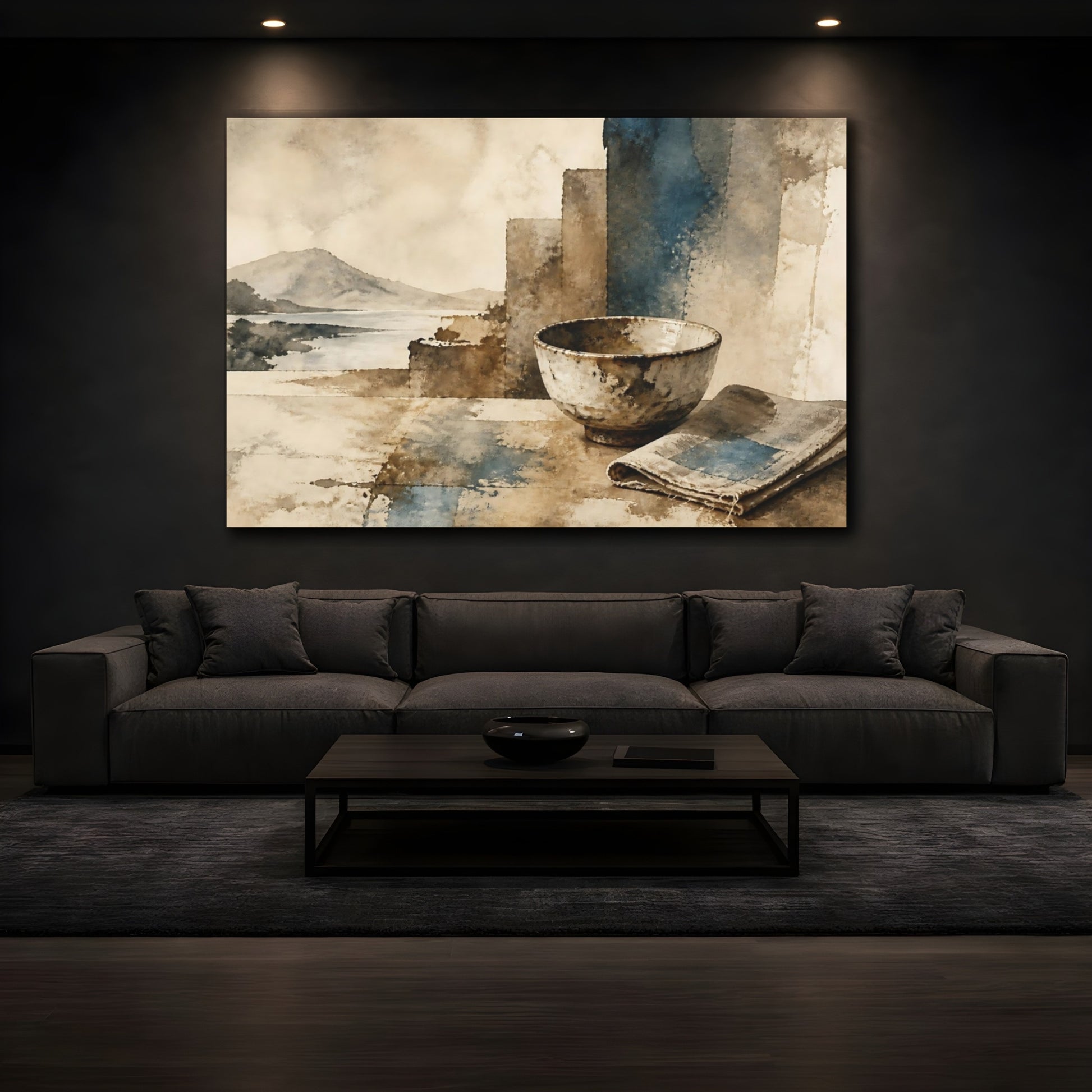 Mockup 3. Wabi-Sabi Tea Bowl shown as canvas print