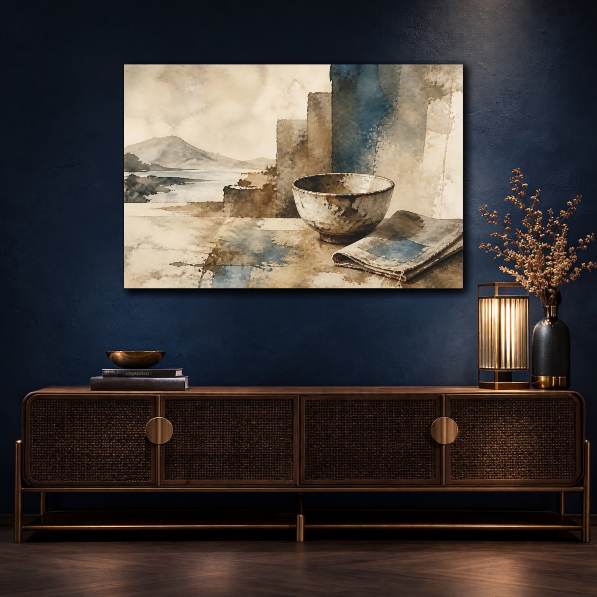 Mockup 4. Wabi-Sabi Tea Bowl shown as canvas print