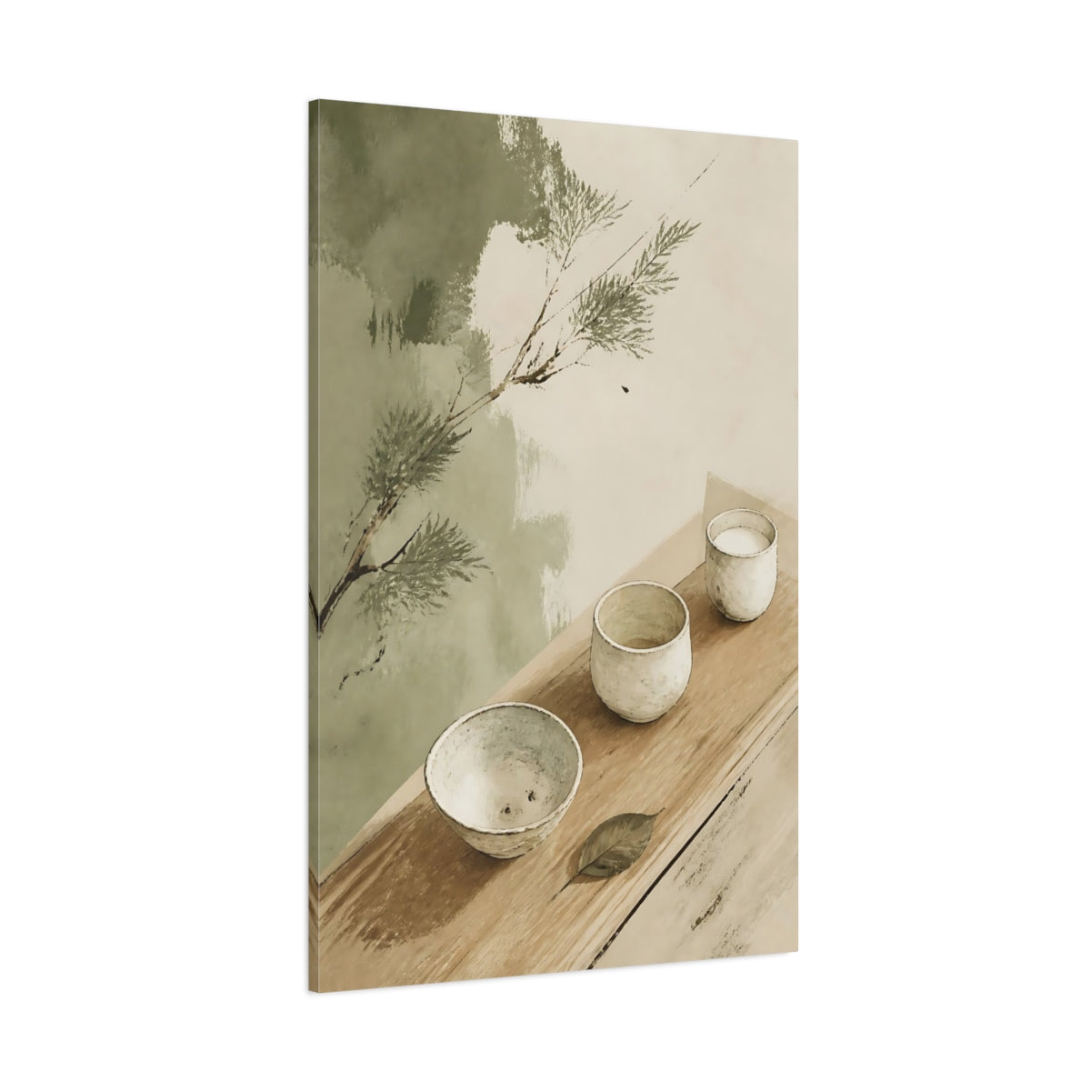 Side Mockup 1. Wabi Sabi Tea Cups shown as canvas print